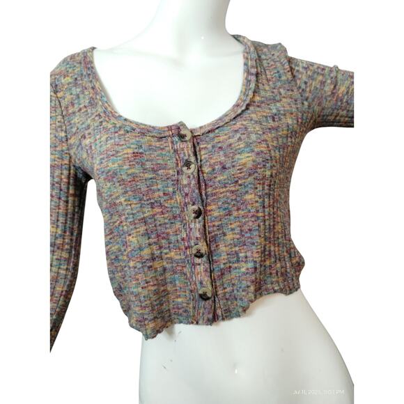 Urban Outfitters Women's Size L Ribbed Multi Color Grungecore Cropped Ashton Top - Picture 3 of 9